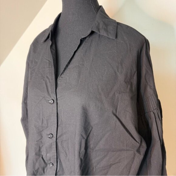 MADISON THE LABEL Black Button Down Blouse Top Long Sleeve Oversized Puffy Baggy - Picture 3 of 13
